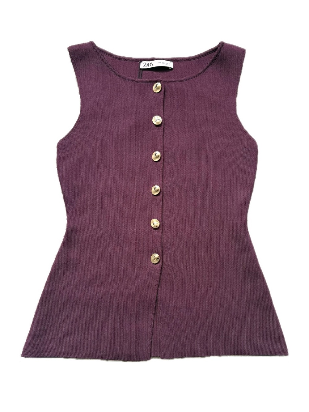 Zara Burgundy Knit Waistcoat Vest Top Gold Buttons Size Small - Picture 2 of 7